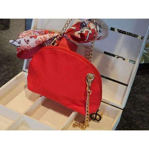 Christian Dior Red Clutch w/Crossbody Chain, Charms & Twilly Added NWOT - Picture 13 of 15